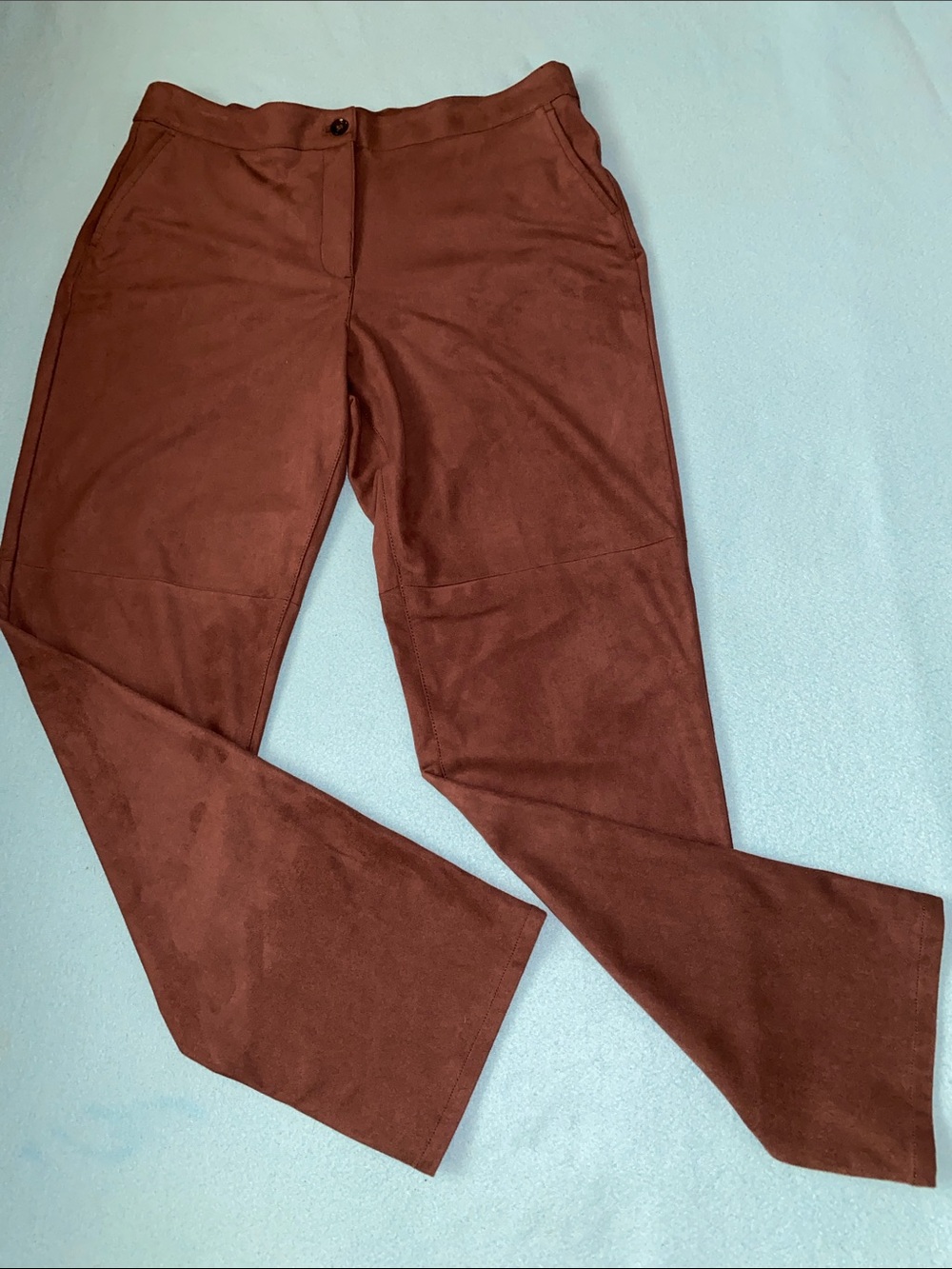 OLSEN Mona straight leg faux suede chocolate brown 2 pocket trousers NEW size 12 - Picture 3 of 13